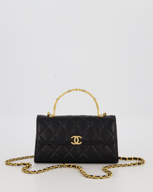 Chanel Mini Enamel Top Handle Bag in Black Lambskin Leather with Gold Hardware