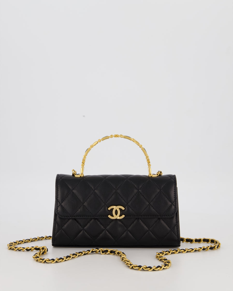 Chanel Mini Enamel Top Handle Bag in Black Lambskin Leather with Gold Hardware