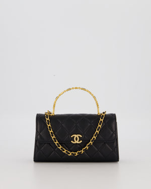 Chanel Mini Enamel Top Handle Bag in Black Lambskin Leather with Gold Hardware
