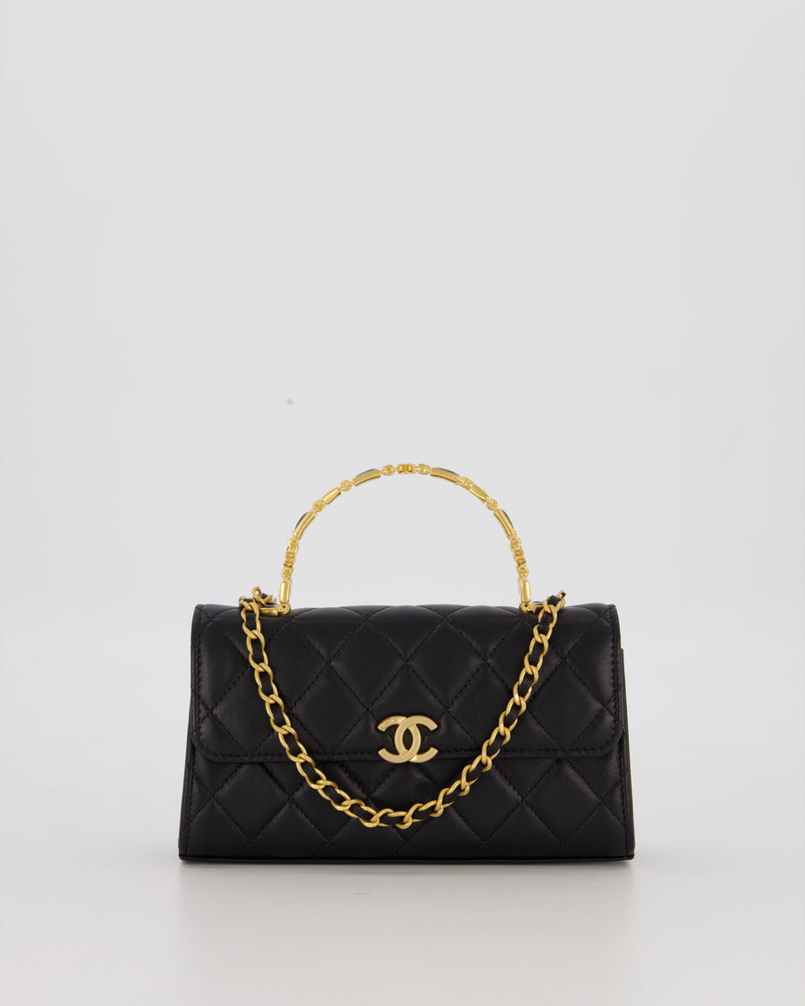 Chanel Mini Enamel Top Handle Bag in Black Lambskin Leather with Gold Hardware