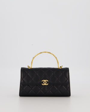 Chanel Mini Enamel Top Handle Bag in Black Lambskin Leather with Gold Hardware