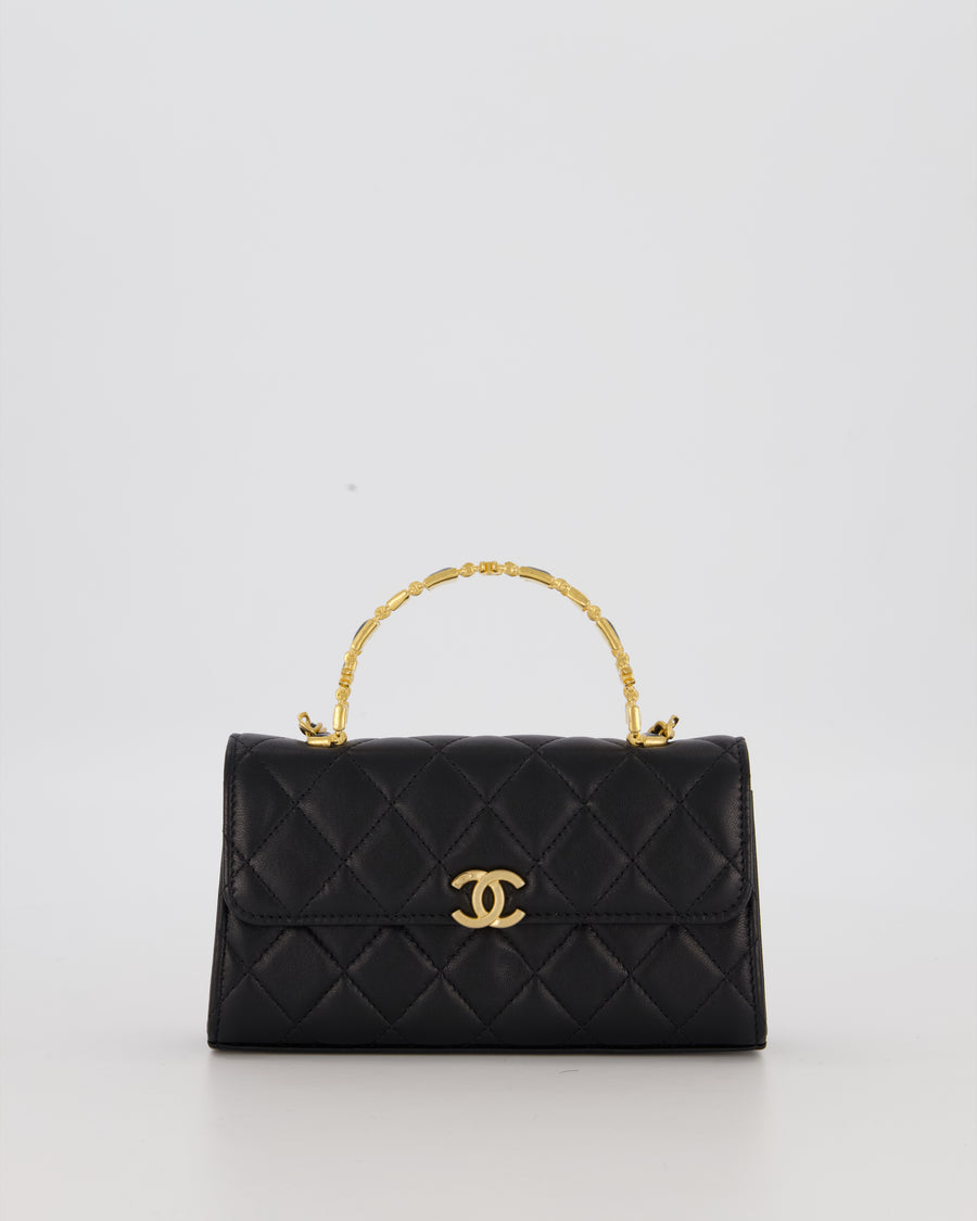 Chanel Mini Enamel Top Handle Bag in Black Lambskin Leather with Gold Hardware
