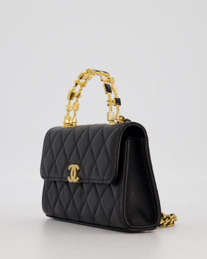 Chanel Mini Enamel Top Handle Bag in Black Lambskin Leather with Gold Hardware