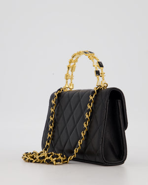 Chanel Mini Enamel Top Handle Bag in Black Lambskin Leather with Gold Hardware