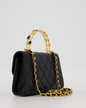 Chanel Mini Enamel Top Handle Bag in Black Lambskin Leather with Gold Hardware