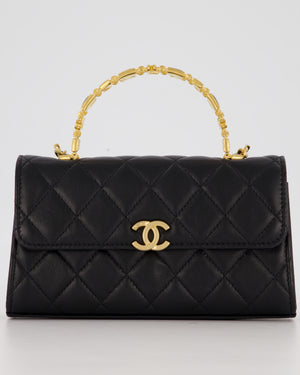 Chanel Mini Enamel Top Handle Bag in Black Lambskin Leather with Gold Hardware