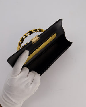 Chanel Mini Enamel Top Handle Bag in Black Lambskin Leather with Gold Hardware