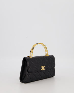 Chanel Mini Enamel Top Handle Bag in Black Lambskin Leather with Gold Hardware
