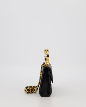 Chanel Mini Enamel Top Handle Bag in Black Lambskin Leather with Gold Hardware