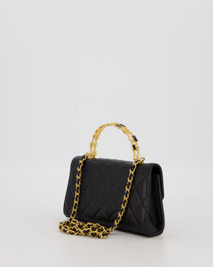 Chanel Mini Enamel Top Handle Bag in Black Lambskin Leather with Gold Hardware