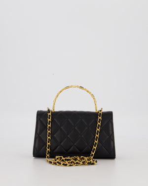 Chanel Mini Enamel Top Handle Bag in Black Lambskin Leather with Gold Hardware