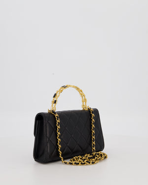 Chanel Mini Enamel Top Handle Bag in Black Lambskin Leather with Gold Hardware
