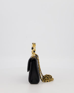 Chanel Mini Enamel Top Handle Bag in Black Lambskin Leather with Gold Hardware