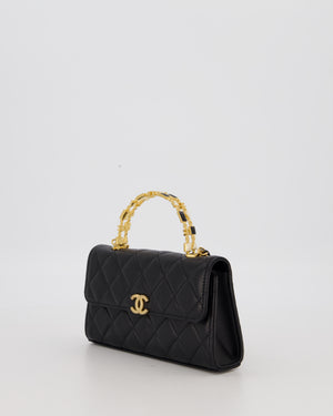Chanel Mini Enamel Top Handle Bag in Black Lambskin Leather with Gold Hardware