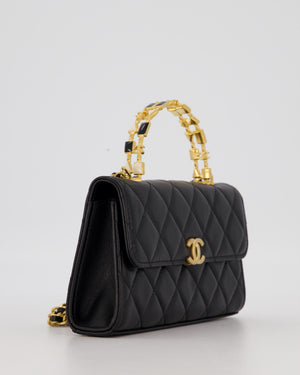 Chanel Mini Enamel Top Handle Bag in Black Lambskin Leather with Gold Hardware