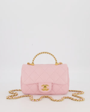 Chanel Mini Rectangular Clear Acrylic Top Handle Bag in Pink Lambskin Leather with Champagne Gold Hardware