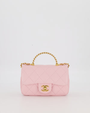 Chanel Mini Rectangular Clear Acrylic Top Handle Bag in Pink Lambskin Leather with Champagne Gold Hardware