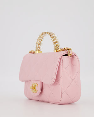 Chanel Mini Rectangular Clear Acrylic Top Handle Bag in Pink Lambskin Leather with Champagne Gold Hardware