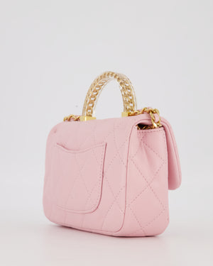 Chanel Mini Rectangular Clear Acrylic Top Handle Bag in Pink Lambskin Leather with Champagne Gold Hardware
