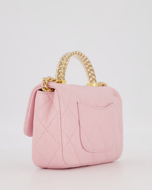 Chanel Mini Rectangular Clear Acrylic Top Handle Bag in Pink Lambskin Leather with Champagne Gold Hardware