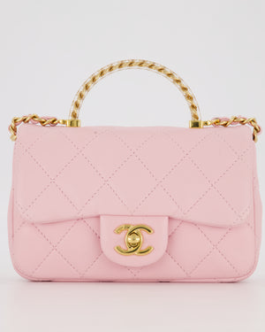 Chanel Mini Rectangular Clear Acrylic Top Handle Bag in Pink Lambskin Leather with Champagne Gold Hardware