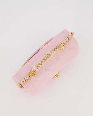 Chanel Mini Rectangular Clear Acrylic Top Handle Bag in Pink Lambskin Leather with Champagne Gold Hardware