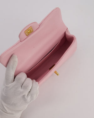 Chanel Mini Rectangular Clear Acrylic Top Handle Bag in Pink Lambskin Leather with Champagne Gold Hardware