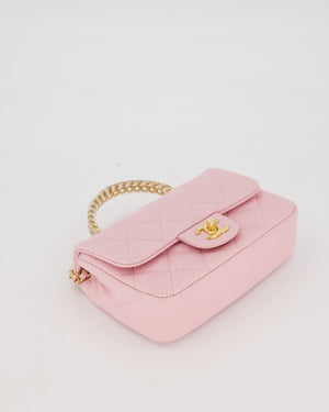 Chanel Mini Rectangular Clear Acrylic Top Handle Bag in Pink Lambskin Leather with Champagne Gold Hardware