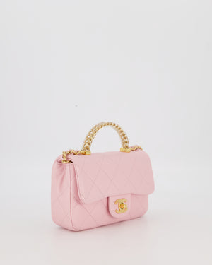 Chanel Mini Rectangular Clear Acrylic Top Handle Bag in Pink Lambskin Leather with Champagne Gold Hardware