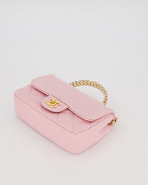 Chanel Mini Rectangular Clear Acrylic Top Handle Bag in Pink Lambskin Leather with Champagne Gold Hardware