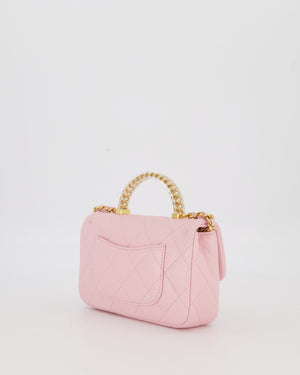 Chanel Mini Rectangular Clear Acrylic Top Handle Bag in Pink Lambskin Leather with Champagne Gold Hardware