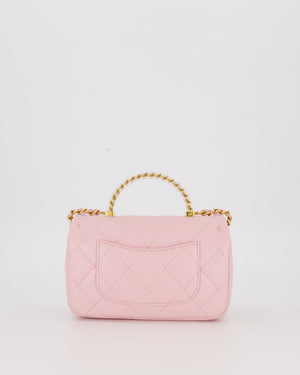 Chanel Mini Rectangular Clear Acrylic Top Handle Bag in Pink Lambskin Leather with Champagne Gold Hardware