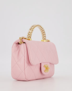 Chanel Mini Rectangular Clear Acrylic Top Handle Bag in Pink Lambskin Leather with Champagne Gold Hardware
