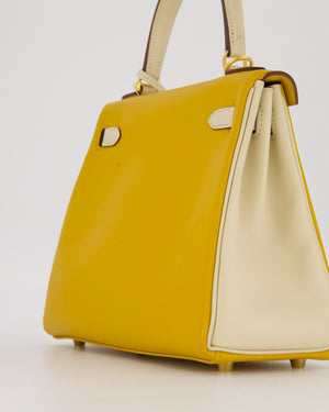 *RARE* Hermès HSS Kelly 25 Retourne Bag in Nata and Jaune Ambre Swift Leather with Gold Hardware