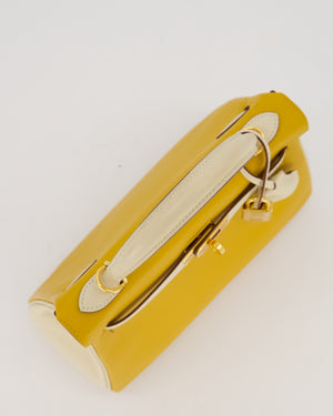 *RARE* Hermès HSS Kelly 25 Retourne Bag in Nata and Jaune Ambre Swift Leather with Gold Hardware