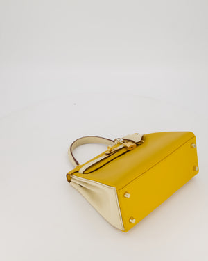 *RARE* Hermès HSS Kelly 25 Retourne Bag in Nata and Jaune Ambre Swift Leather with Gold Hardware