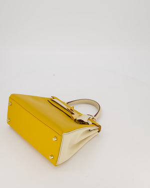 *RARE* Hermès HSS Kelly 25 Retourne Bag in Nata and Jaune Ambre Swift Leather with Gold Hardware