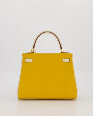 *RARE* Hermès HSS Kelly 25 Retourne Bag in Nata and Jaune Ambre Swift Leather with Gold Hardware