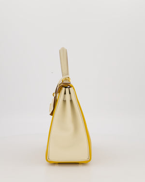 *RARE* Hermès HSS Kelly 25 Retourne Bag in Nata and Jaune Ambre Swift Leather with Gold Hardware