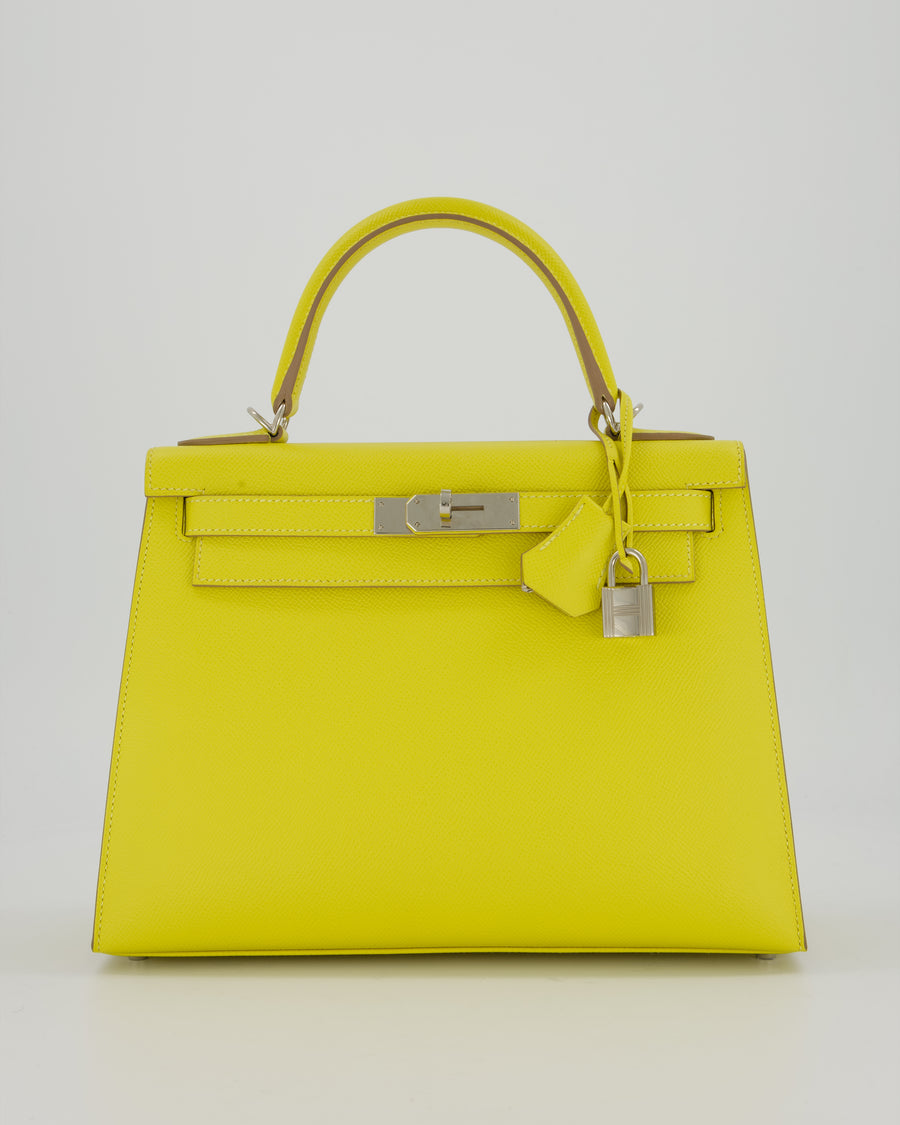 Hermès Kelly 28 Sellier Bag in Lime Epsom Leather with Palladium Hardware