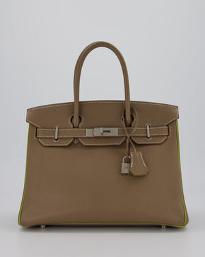 Hermès HSS Birkin 30 Retourne Bag in Etoupe & Vert Anis Chèvre Mysore with Brushed Palladium Hardware