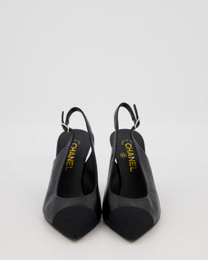 Chanel Black Pointed Toe Leather Pumps With Black CC Grosgrain Toecap Size EU 37.5
