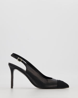Chanel Black Pointed Toe Leather Pumps With Black CC Grosgrain Toecap Size EU 37.5