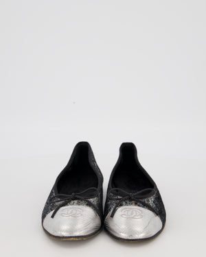 Chanel Holographic Cracked Metallic Ballerina Flats with Silver CC Toecap Size EU 38C