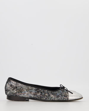 Chanel Holographic Cracked Metallic Ballerina Flats with Silver CC Toecap Size EU 38C