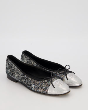 Chanel Holographic Cracked Metallic Ballerina Flats with Silver CC Toecap Size EU 38C