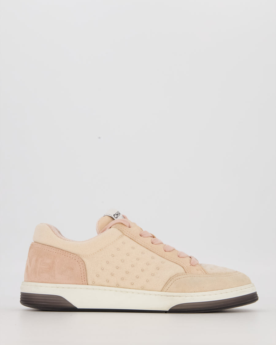 Chanel Pink Suede and Mesh Logo Trainers Size EU 37.5