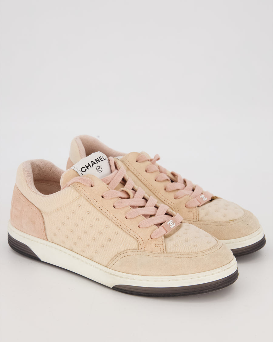 Chanel Pink Suede and Mesh Logo Trainers Size EU 37.5