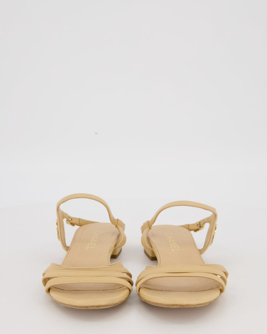 Chanel Beige Strapped Sandals With CC Logo Size EU 38C