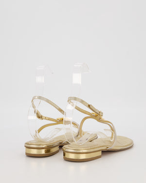 Chanel Gold Quilted Flat Thong Sandals With Pearl CC Logo Size EU 37.5C